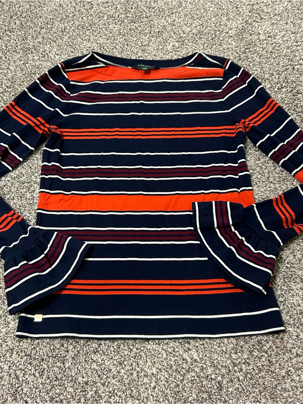 Ralph Lauren Shirt Womens Large Striped Long Flare Sleeve Boat Neck Preppy